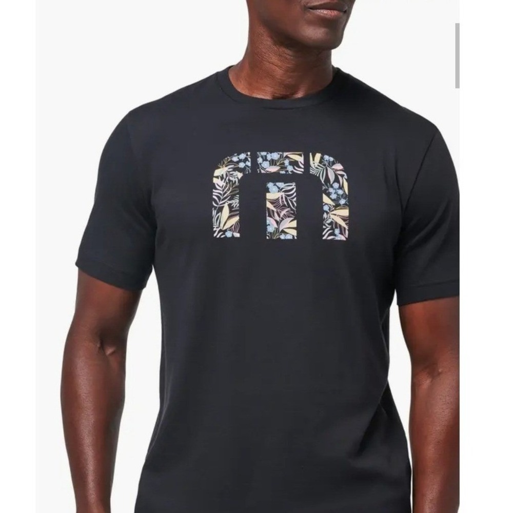 Travis Mathew Mens M Logo Tropical Floral Graphic T-Shirt Black Medium